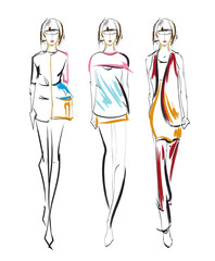 Stylish fashion models. Pretty young girls. Fashion girls Sketch