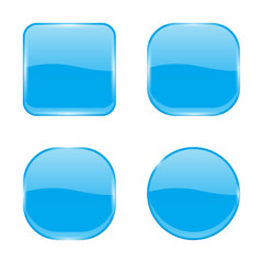 Blue glass buttons. Shiny geometric 3d icons