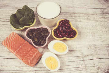 Products containing a lot of vitamin D. Close Up.