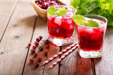 glasses of cranberry drink with mint