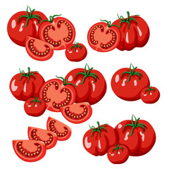 Set of  fresh ripe red tomatoes without outline