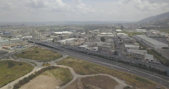 Haifa check post and industrial zone aerial drone footage 4k dlog flat