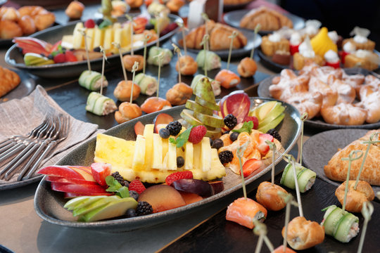 Various food on catering table