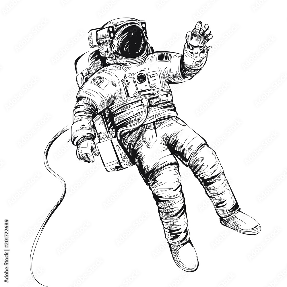 Wall mural cosmonaut or astronaut in spacesuit. vector illustration isolated on white.