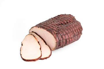 Szynka wędzona na białym tle © JacZia