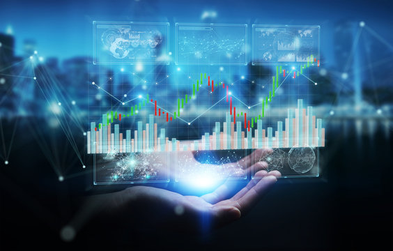 Businessman using 3D rendering stock exchange datas and charts