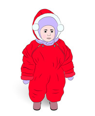 Color illustration of a child. Girl in winter clothes on white background.