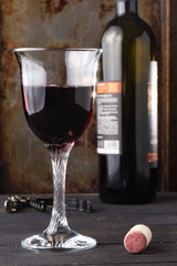 Wine glass on dark backgrond with bollte