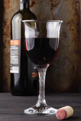 Wine glass on dark backgrond with bollte
