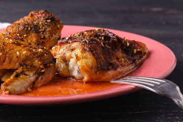 Roasted chicken legs with french mustard