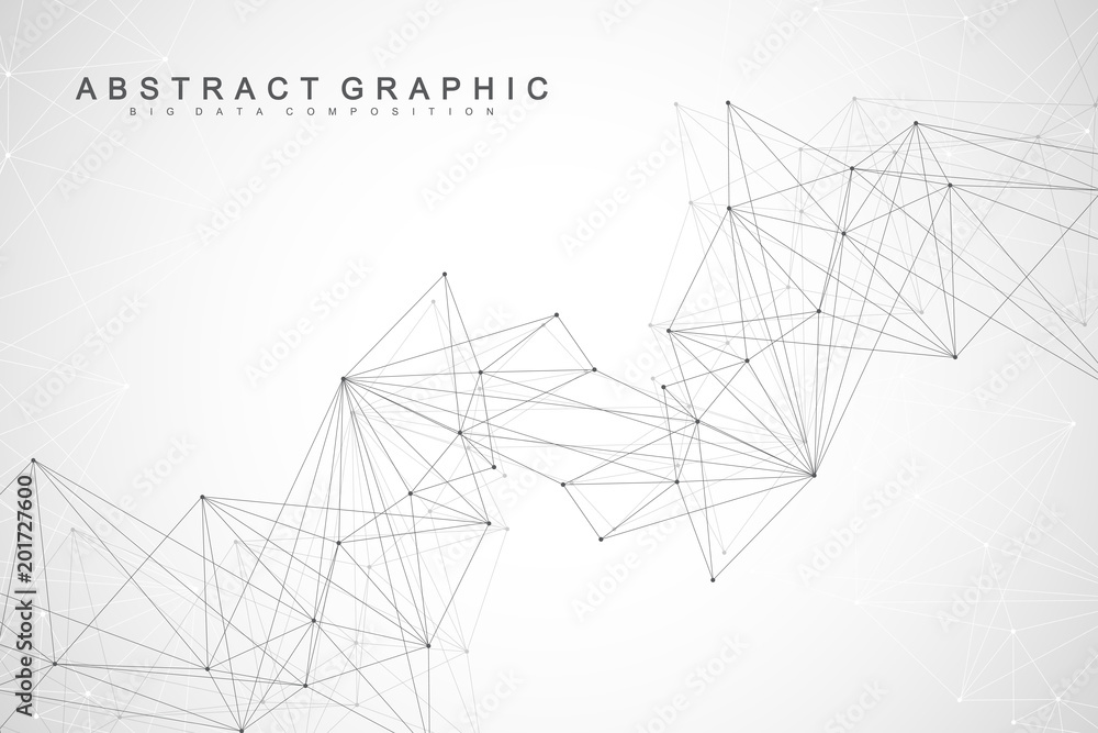 Poster Geometric abstract background with connected line and dots. Graphic background for your design. Vector illustration.