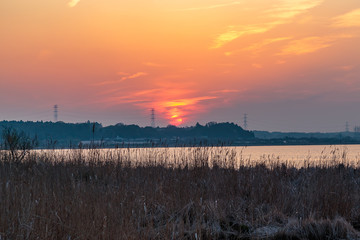 Fototapeta na wymiar Sunset over Lake Inba-numa in Chiba, Japan