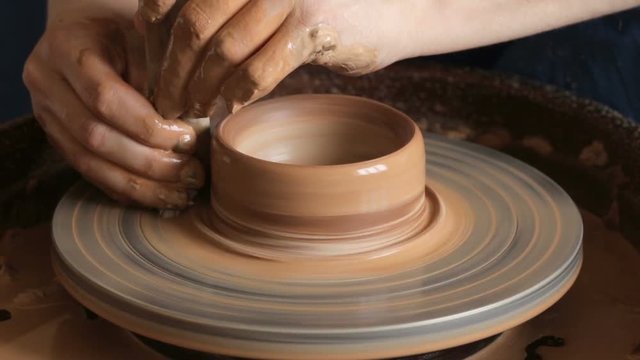 Neriyagi or nerikomi pottery colored clay. Creating jar or vase