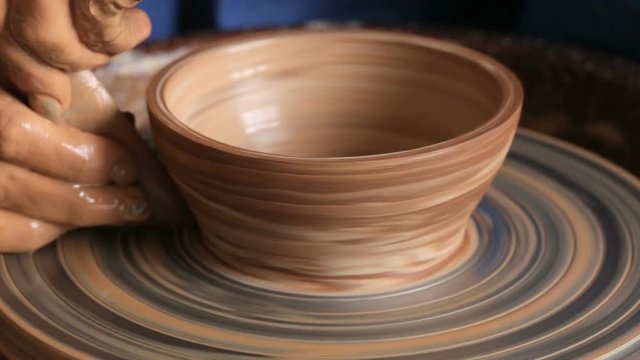 Neriyagi or nerikomi pottery colored clay. Creating jar or vase