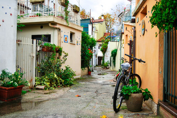 Colored italian street after raining