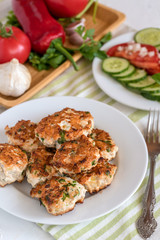 Fried minced turkey cutlets on a plate.