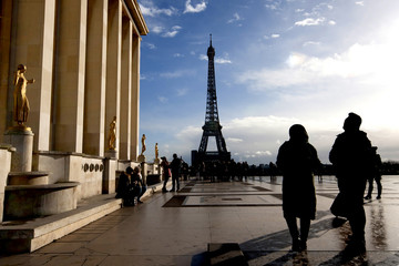 People at the Trocadero and Eiffel Tower in Paris