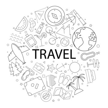Vector travel pattern with word. Travel background