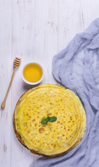 Stack of homemade thin pancakes