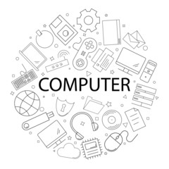 Vector computer pattern with word. Computer background