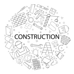 Vector construction pattern with word. Construction background