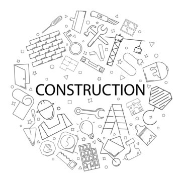 Vector construction pattern with word. Construction background