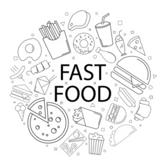 Vector fast food pattern with word. Fast food background