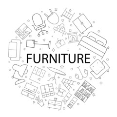 Vector furniture pattern with word. Furniture background