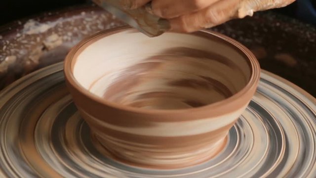 Neriyagi or nerikomi pottery colored clay. Creating jar or vase