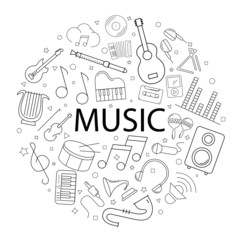 Vector music pattern with word. Music background