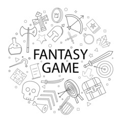 Vector fantasy game pattern with word. Fantasy game background