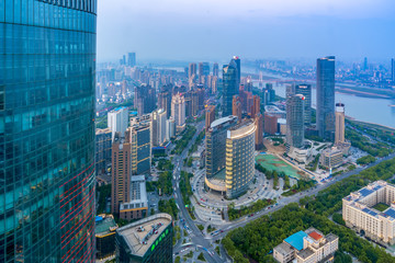 Obraz premium A bird's eye view of the urban architectural landscape in Nanchang, China