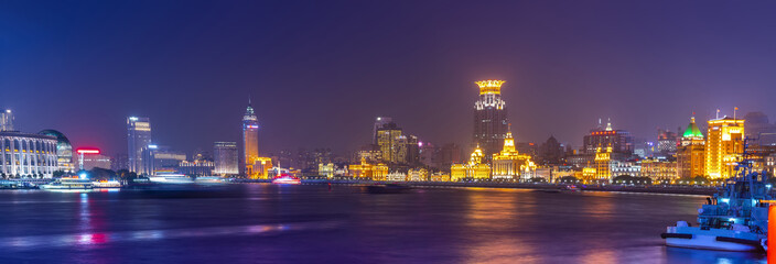 Fototapeta na wymiar Nightscape of architectural landscape in the Bund, Shanghai