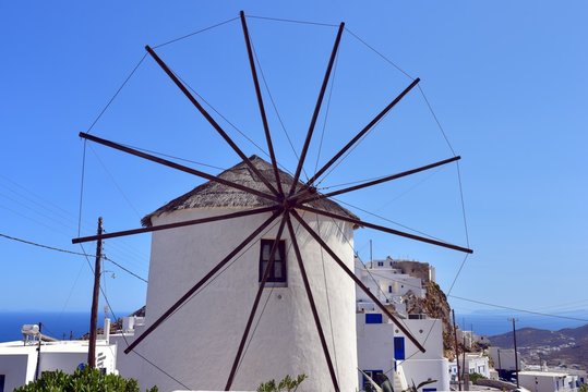 Traditional Greece, picturesque Serifos island in Cyclades, view of Chora village and windmills
