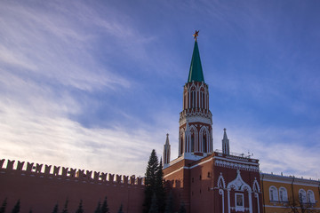 Moscow Kremlin on blue sky background