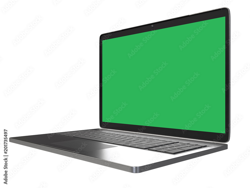 Poster Modern computer laptop isolated on white background with blank screen for mockup with cliping path