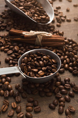 Retro coffee grinder on old wooden table