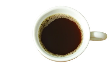 black hot coffee in cup on white background