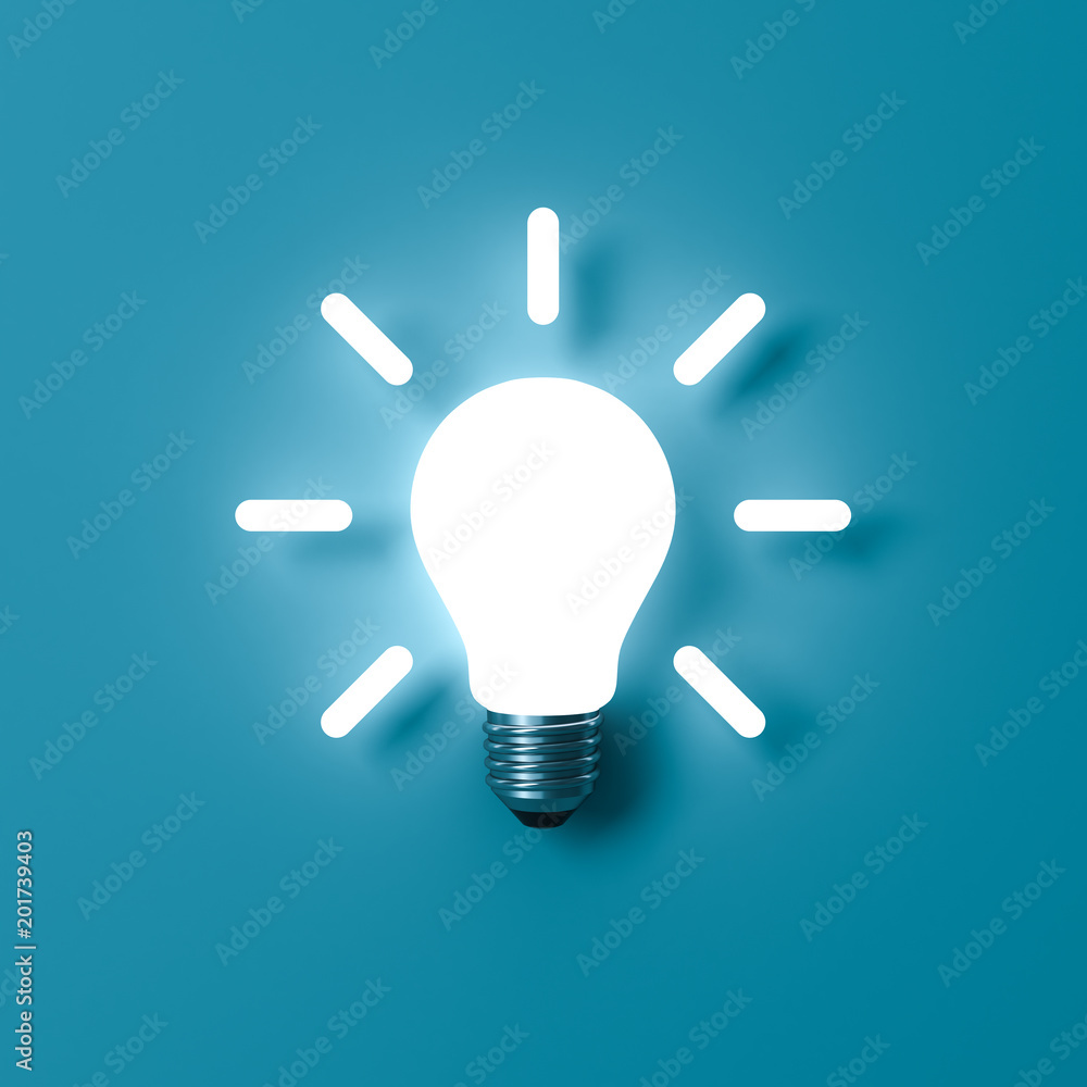 Poster idea light bulb on blue background with shadow . 3d rendering.