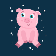 Cute pig vector illustration. Flat design.