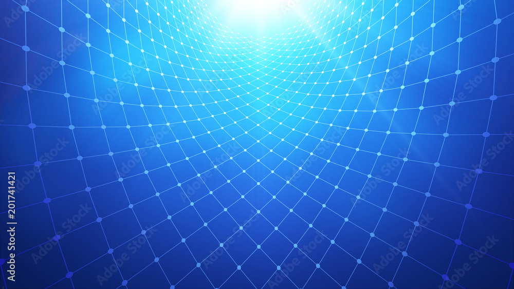 Poster sphere with network connection lines for technology concept in blue background, abstract architectur