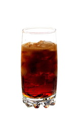 cola in a glass with ice cubes, isolated on white background