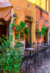 Fototapeta premium Cozy old street in Trastevere in Rome, Italy