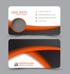 Business card. Corporate identity style.  Modern creative template. Vector illustration. Black and orange color.