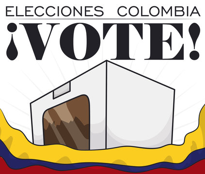 Voting Urn behind Colombian Flag for Election Rally, Vector Illustration