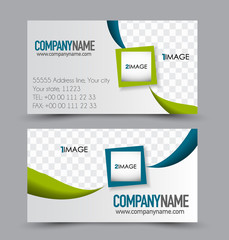 Business card set template for business identity corporate style. Vector illustration. Green and blue color.