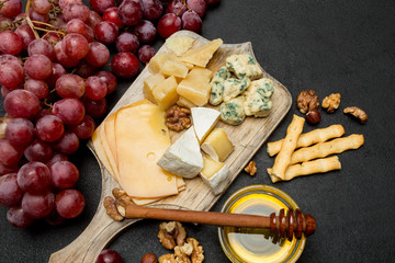various types of cheese - brie, camembert, roquefort and cheddar