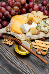 various types of cheese - brie, camembert, roquefort and cheddar