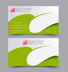 Fototapeta premium Business card set template for business identity corporate style. Vector illustration. Green and pink color.