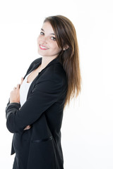 Portrait of young beautiful business woman in the office Crossed arms